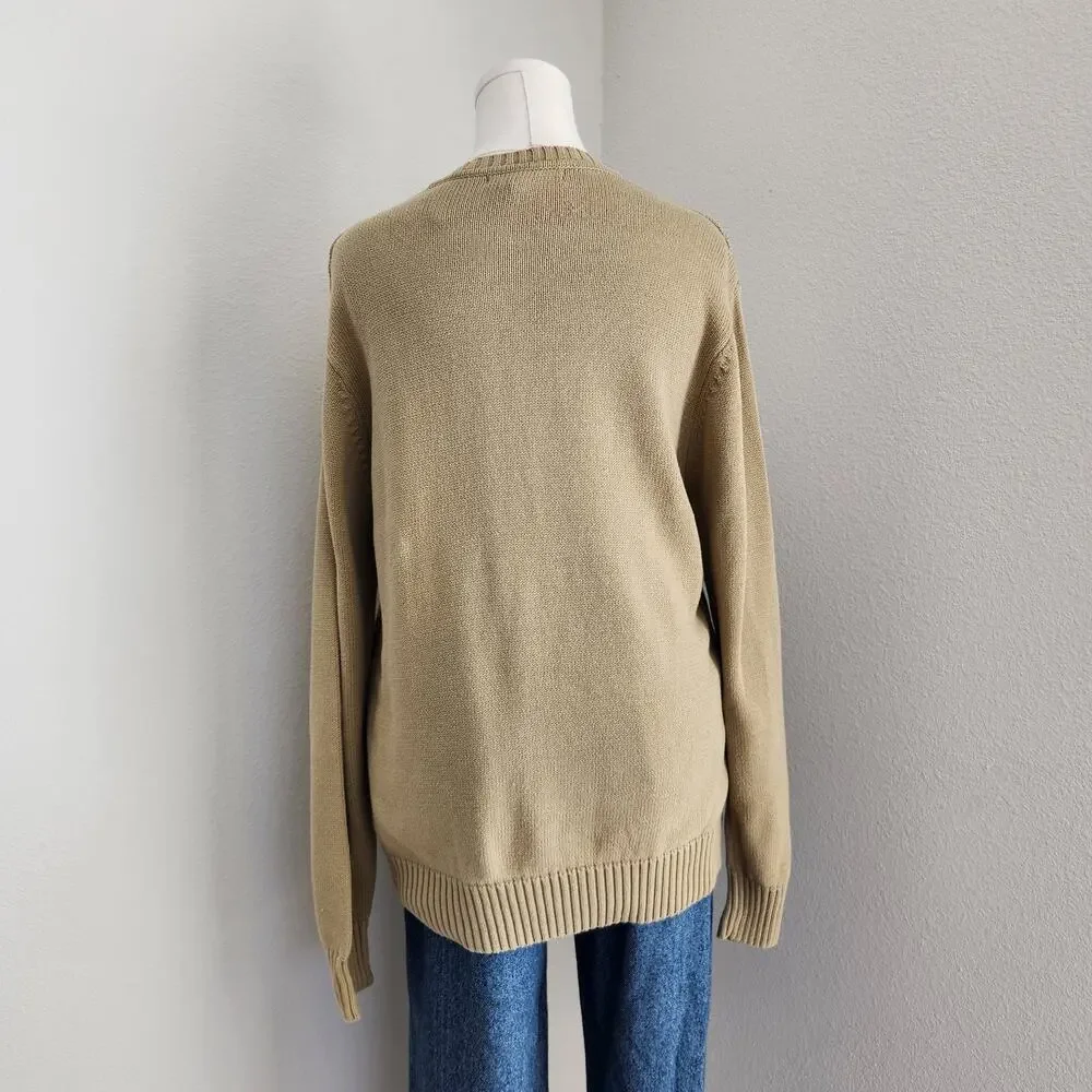 Vintage Geoffrey Beene Tan Grid Knit Crewneck Sweater Grandpacore Long Sleeve M - Picture 9 of 13